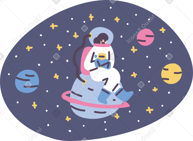 Astronaut sitting on a planet in space PNG, SVG