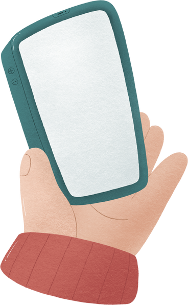 Hand with the red sleeve is holding the phone PNG, SVG