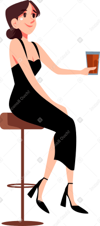 girl in an evening dress on a bar stool Illustration in PNG, SVG