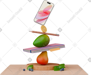 Pyramid made of fruits and smartphone PNG, SVG