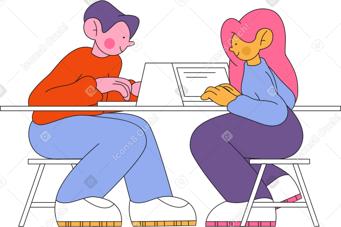 Man and woman type on laptops Illustration in PNG, SVG