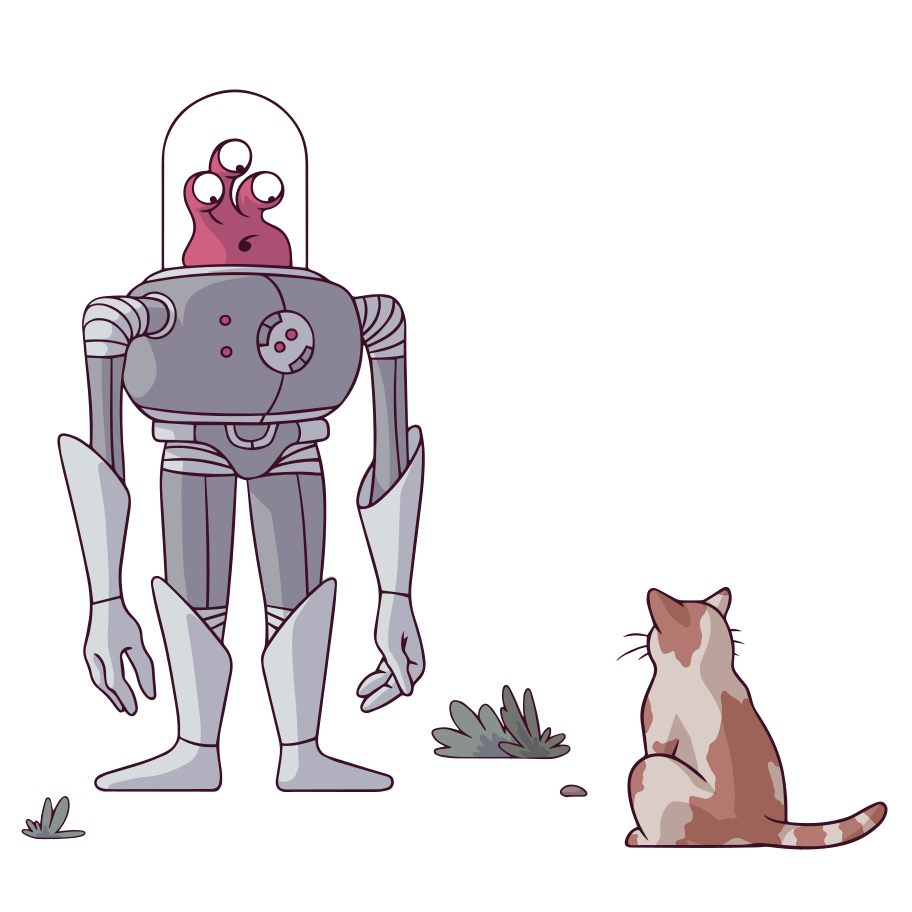 Alien meets a cat Illustration in PNG, SVG