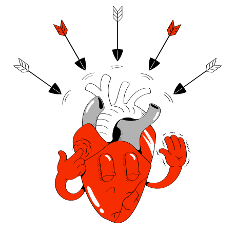 Anatomical heart stopping arrows with the power of thought Illustration in PNG, SVG
