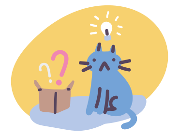 Cat comes up with an idea to solve an issue that came out of a box PNG, SVG