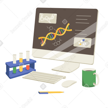 Genetic engineering on screen and lab equipment PNG, SVG