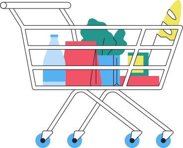 shopping cart with groceries PNG, SVG
