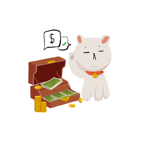 box of bills and coins with maneki neko Illustration in PNG, SVG