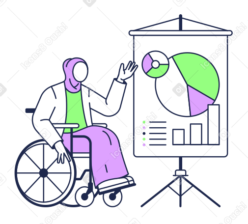 Женщина в инвалидной коляске проводит презентацию в PNG, SVG