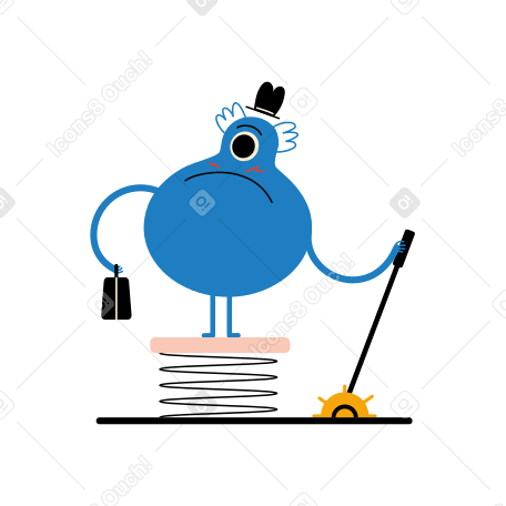 Character with a briefcase stands on the start button and holds on to the lever Illustration in PNG, SVG