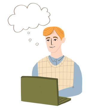 Homme blond pensant derrière un ordinateur portable PNG, SVG