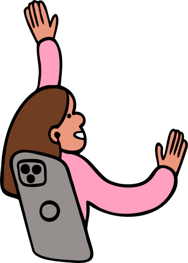 Woman getting out of a phone screen PNG, SVG