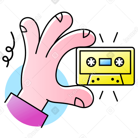 Hand with audio cassette Illustration in PNG, SVG