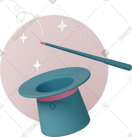 3D magic wand with magician hat PNG, SVG