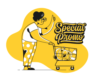 Надпись special promo с женщиной и корзиной для покупок в PNG, SVG