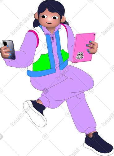 Woman holding phone and tablet PNG, SVG