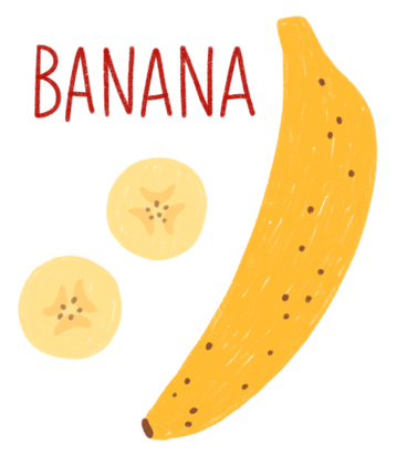 바나나 과일, 바나나 조각 및 글자 PNG, SVG