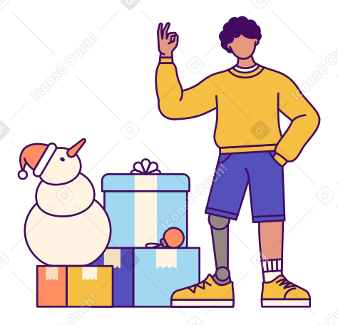 Man making ok sign next to Christmas decorations and boxes PNG, SVG