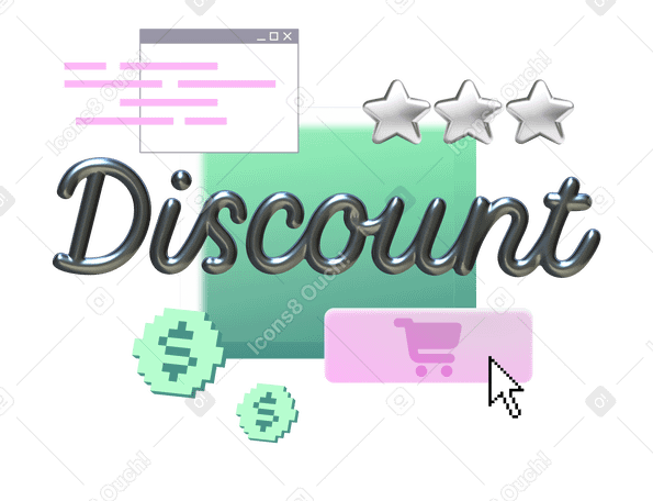 3D text discount and online shopping PNG, SVG