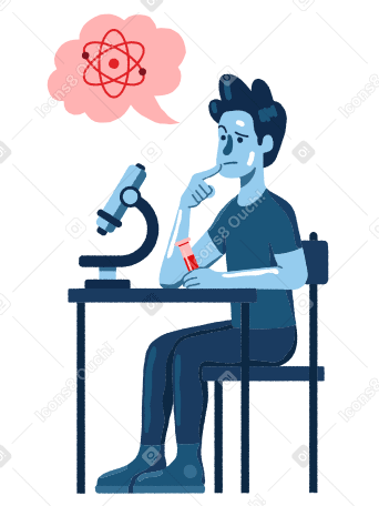 Biotech scientist sitting near microscope and thinking PNG, SVG