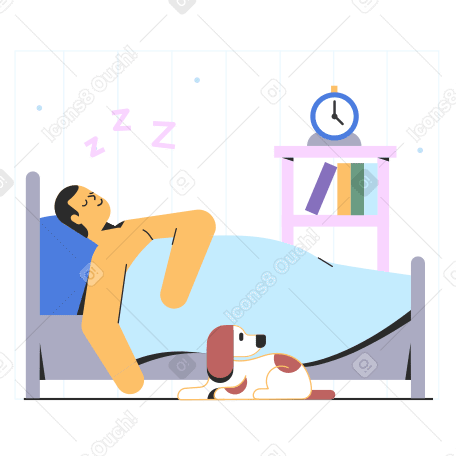 Man sleeping in bed Illustration in PNG, SVG