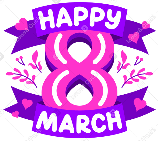 lettering happy 8 march with flowers ans hearts Illustration in PNG, SVG