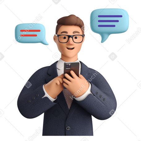 3D Business communication via online messages Illustration in PNG, SVG