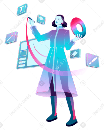 Young woman working on a design project PNG, SVG