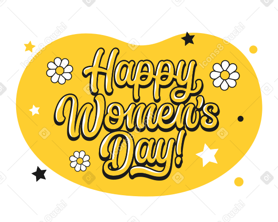 Lettering Happy Women's Day! with flowers and stars Illustration in PNG, SVG