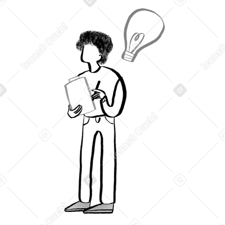 Black and white person with lightbulb having idea PNG, SVG