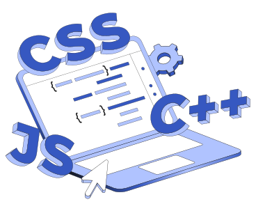 Schriftzug css/java sript/c++ und laptop mit programmcodetext PNG, SVG