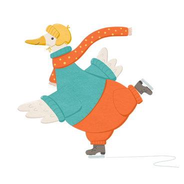 goose in a turquoise sweater ice skating PNG, SVG