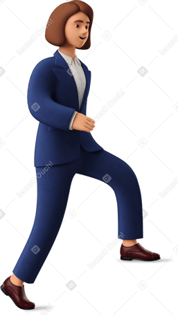 3D stepping businesswoman in blue suit Illustration in PNG, SVG