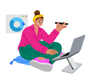 Женщина, работающая с аналитикой в PNG, SVG