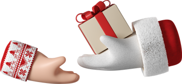 Santa Claus giving a gift box to white skin hand PNG, SVG