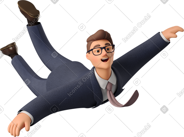 3D flying businessman in blue suit PNG, SVG