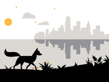 Fuchs läuft nachts vor der kulisse der stadt PNG, SVG