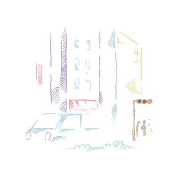 Vue sur la ville avec taxi et feu tricolore PNG, SVG