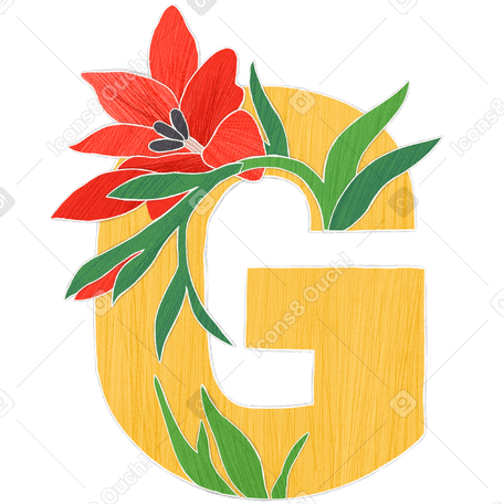 Yellow letter g with red gladiolus flowers Illustration in PNG, SVG
