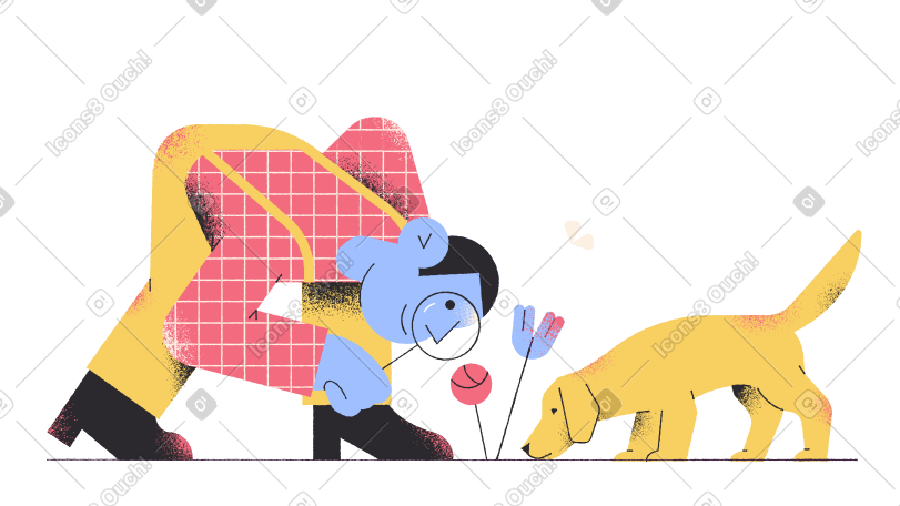 Man and dog looking for something on the ground PNG, SVG