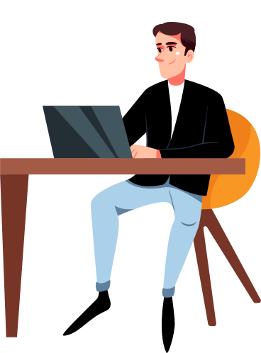 Illustrazione animata Uomo che lavora su un computer portatile alla sua scrivania in GIF, Lottie (JSON), AE