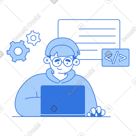 Joven programando en una computadora portátil PNG, SVG