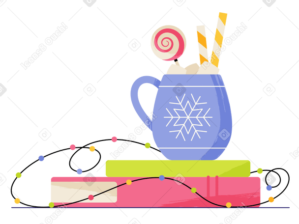 Christmas drink and books Illustration in PNG, SVG