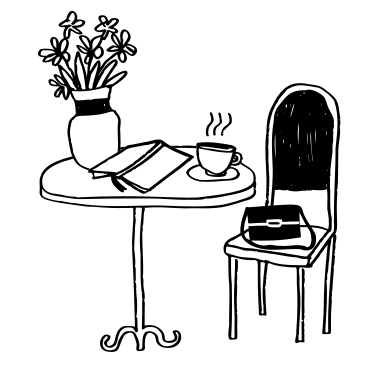 Tavolino da caffè con un vaso con fiori, un libro e una tazza PNG, SVG