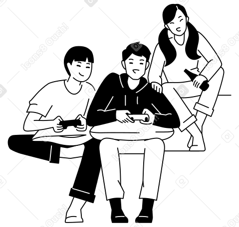 Grupo de amigos jugando videojuegos. PNG, SVG