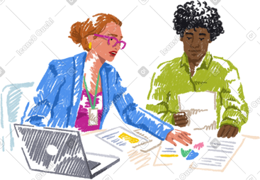 Woman and a man analyze data PNG, SVG