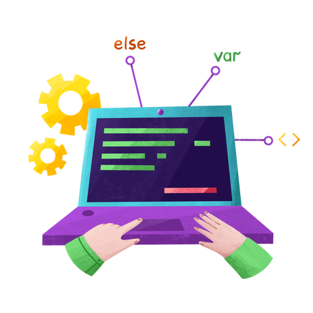 Programmer writes code on his laptop Illustration in PNG, SVG