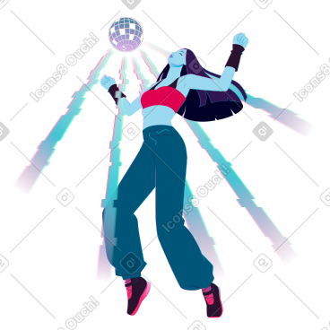 Young woman dancing at a virtual disco PNG, SVG