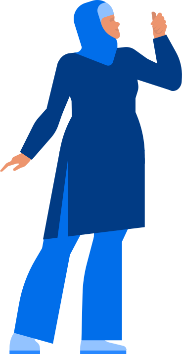 woman in hijab in trousers with her hand raised up PNG, SVG