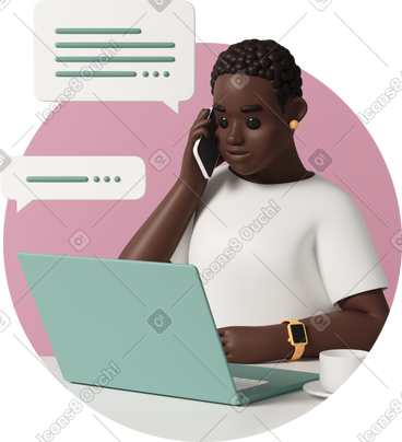 Woman working on laptop and talking on mobile phone PNG, SVG