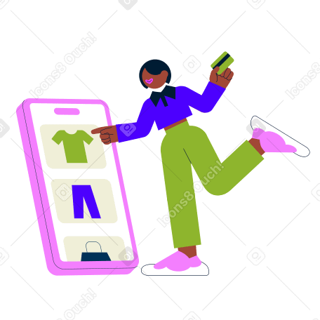 Анимированная иллюстрация Женщина делает мобильные покупки в GIF, Lottie (JSON), AE